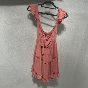 Pink off the shoulder mini dress